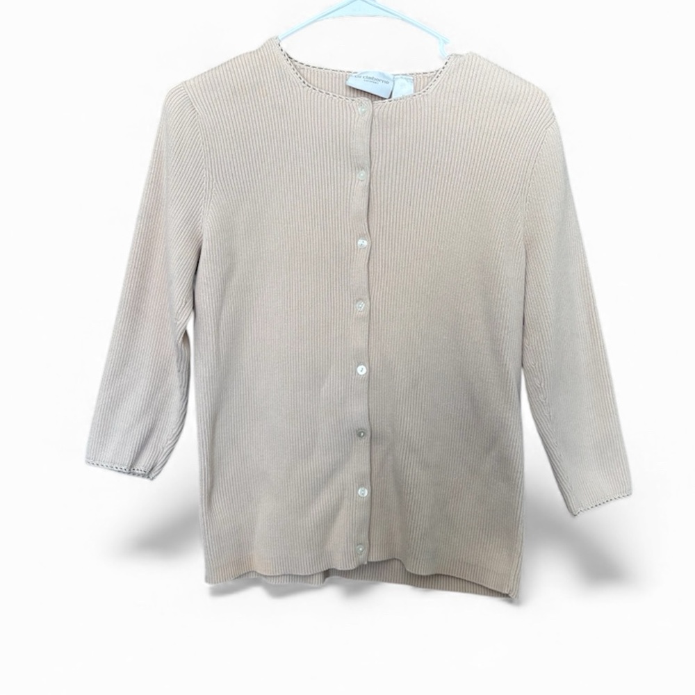 Liz Claiborne Button Front Cardigan Medium Cream 3/4 Sleeve